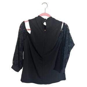 Willow Drive Blouse Womens Size M Black Lace-Sleeve Cold-Shoulder Top NWT